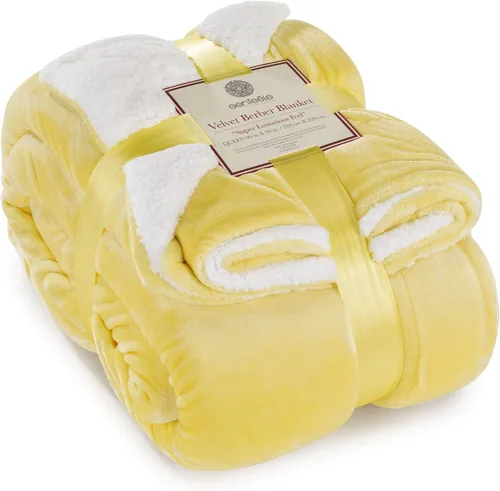 Manta Sherpa súper suave, reversible, ultra lujosa, manta de felpa, 102 x 90 pulgadas, amarillo/blanco
