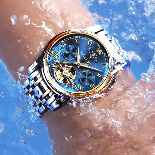 Miniatura 6 de OLEVS - Reloj mecánico automático Tourbillon Slef-Wind lujoso de acero inoxidable resistente al agua luminoso y con fecha