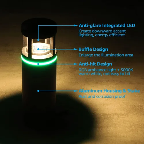 Miniatura 5 de LEONLITE Paquete de 8 luces LED RGB de bajo voltaje, bolardo LED de 12 V AC/DC, iluminación de camino de paisaje de 5 W, impermeable IP65, 7 cambios