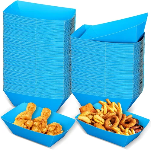 Miniatura 13 de Uiifan 200 bandejas de papel desechables para alimentos y barcos, resistentes a la grasa, bandeja de cartón para perros calientes, soporte