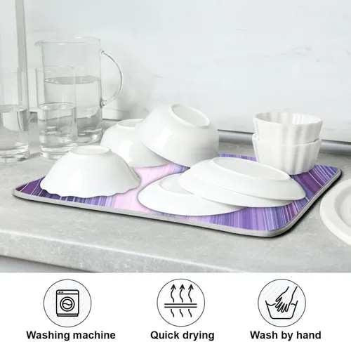 Miniatura 7 de Hermosa alfombra de secado de platos con textura de mármol morado para encimera de cocina, 18 x 24 pulgadas, almohadilla de secado de microfibra