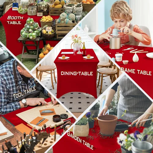 Miniatura 36 de Famstar Paño de Mesa Negro de 4 Pies de Elastano, Paño de Mesa Ajustado para Mesas Rectangulares, Fundas Elásticas Lavables Sin Arrugas