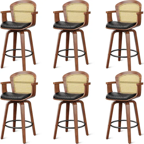 Miniatura 16 de YaFiti - Taburetes de bar giratorios, taburetes de bar tapizados de 26" de altura de mostrador con patas de madera y respaldos, sillas de bar de PU