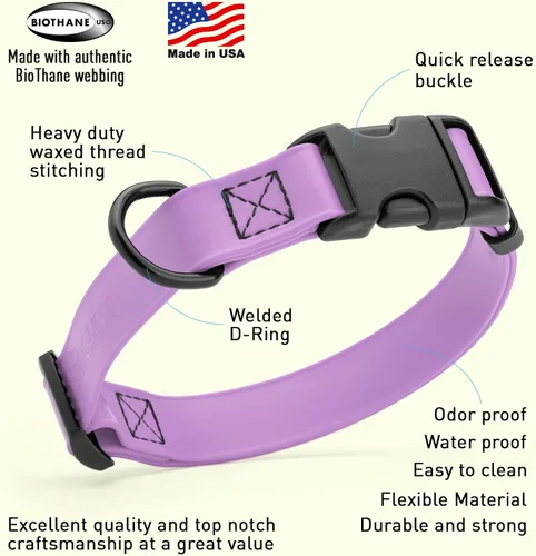 Miniatura 2 de Dogline Biothane - Collar impermeable para perro con hebilla de liberación rápida, resistente cincha de nailon recubierta con resistente y a prueba