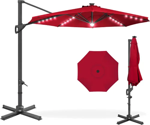 Miniatura 27 de Best Choice Products Sombrilla Solar LED Voladiza de 10 pies para Patio, Rotación de 360 Grados, Sombrilla Colgante Descentrada de Mercado para Gris