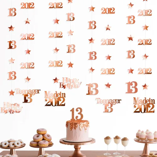 Miniatura 10 de Decoraciones Negras de Cumpleaños Número 13 Círculo Punto Estrella Centelleante Guirnalda Serpentina Colgante Metálica Banderín Banner Telón de Negro