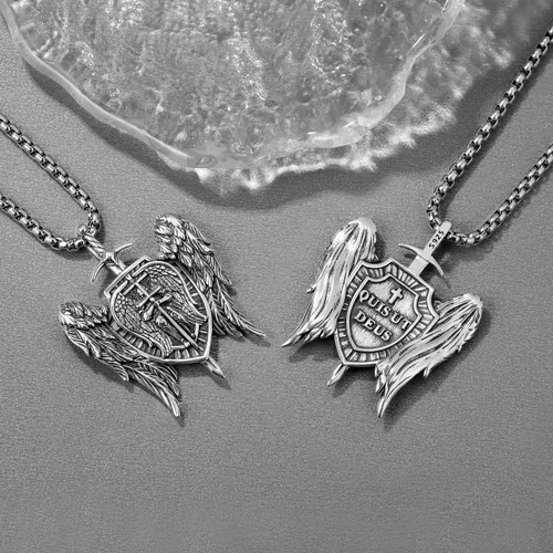 Miniatura 4 de Odinstone Collar de plata de ley 925 con medalla de San Miguel/San Cristóbal/San Benito/Crucifijo de Jesús/San Uriel/Arcángel Rafael para hombres