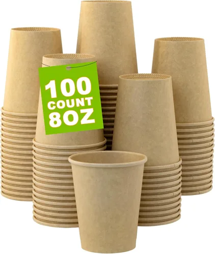 Paquete de 100 tazas de café desechables de 8 onzas, tazas de papel desechables de color marrón a granel, tazas de café para té caliente, chocolate