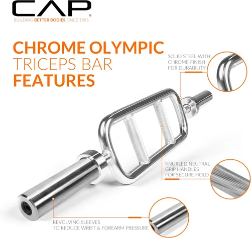 Miniatura 3 de CAP Barbell Barra olímpica para tríceps de 34 pulgadas, cromada (OBIS-34S)