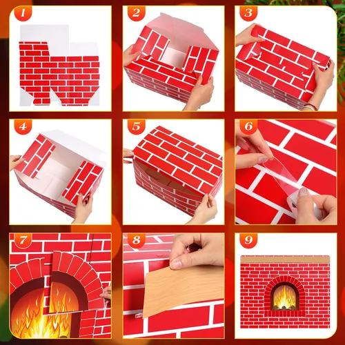 Miniatura 4 de Fullhawl 26 chimeneas de cartón de invierno 3D de 39 x 35 pulgadas, chimenea artificial de invierno con llama de fuego, recortes de grano de madera