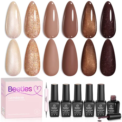 Miniatura 33 de Beetles - Juego de esmalte de uñas de gel de 6 colores, ojo de gato plateado, gel transparente rojo, rosa, amarillo, verde, negro, con efecto