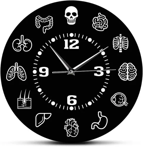 The Geeky Days Reloj de pared de anatomía de órganos internos de cuerpo humano, arte de pared médico anatómico, silencioso, barrido, reloj de pared