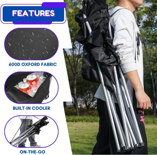 Miniatura 6 de EZONE Paquete de 2 sillas de campamento con enfriador de hielo integrado, silla portátil, bolsillo de almacenamiento, portavasos y bolsa
