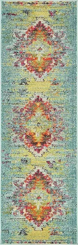 Miniatura 2 de Unique Loom Vita Collection - Alfombra vintage tribal sudoccidental sobreteñida (2 pies x 6 pies 7 pulgadas, para pasillo, turquesa/amarillo)