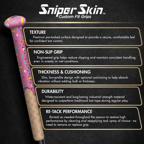 Miniatura 3 de SNIPER SKIN Agarre de bate de béisbol y sóftbol Envoltura de agarre de bate de repuesto Fácil instalación Duradero Impermeable Adherente