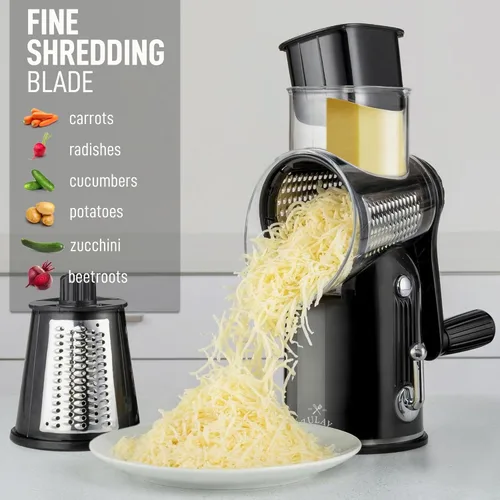 Miniatura 6 de Zulay Kitchen Rallador rotativo de queso de 5 cuchillas, rallador de queso manual de manivela con succión reforzada y 5 tambores intercambiables