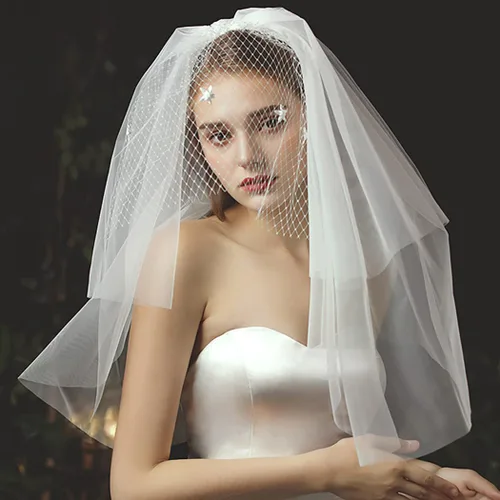 Miniatura 6 de Campsis Velo de tul para novia, velo de flores de malla blanca con peine, elegante velo floral de 3 niveles, velo corto, novia, graduación, ópera
