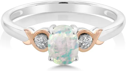 Miniatura 65 de Gem Stone King Anillo de compromiso de plata de ley 925 y oro rosa de 10 quilates, piedra preciosa ovalada de 0.276 x 0.197 in, con acento