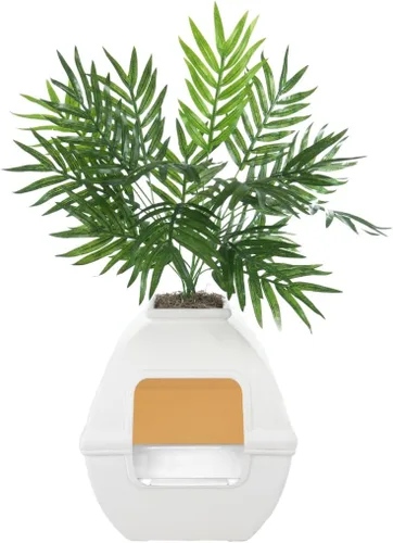 Miniatura 34 de Good Pet Stuff Caja de arena oculta para gatos con planta artificial, maceta redonda decorativa, filtro de carbón con ventilación para control