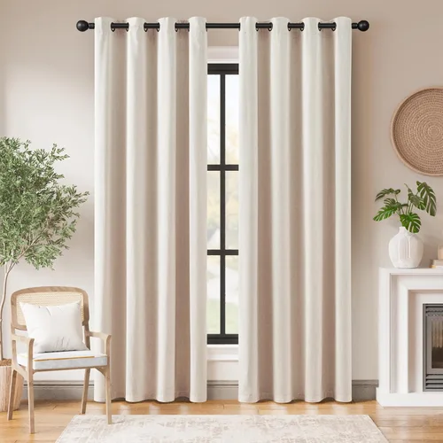 Miniatura 23 de jinchan Cortinas de 108 pulgadas Mezcla de Lino de Lino Semi Transparentes Filtrado de Luz y Resplandor Cortinas Extra Largas para Sala de Estar