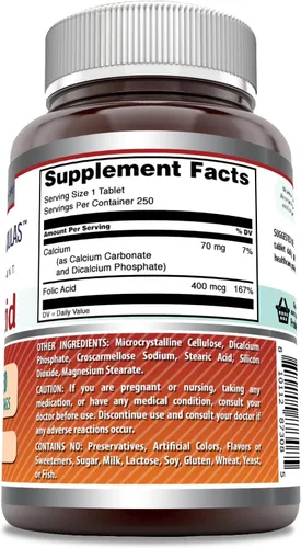 Miniatura 2 de Amazing Formulas - Ácido fólico (vitamina B9) de 400 mcg, suplemento de tabletas, sin OMG, sin gluten, fabricado en Estados Unidos