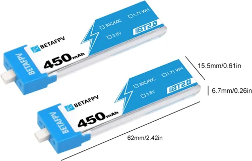 Miniatura 3 de BETAFPV 4 piezas BT2.0 450mAh 1S Batería 3.8V 30C/60C Lipo con conector BT2.0 compatible con 1S Tiny Whoop Drone Quadcopter como Meteor75, Cetus Pro