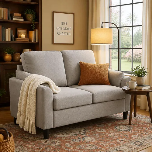 Miniatura 23 de 57" Small Loveseat Sofa, Mid Century Modern Love Seat Couch with Back Cushions and Plastic Legs, 2 Seater Couches for Living Room, Bedroom, Small