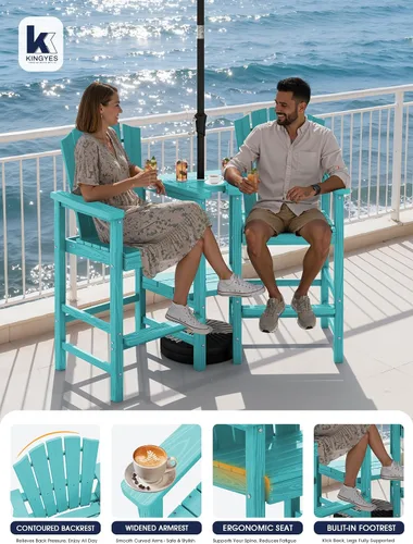 Miniatura 8 de KINGYES Aruba - Juego de 4 sillas Adirondack altas de HDPE con bandejas de conexión dobles, silla Adirondack de altura de barra en relieve para 2