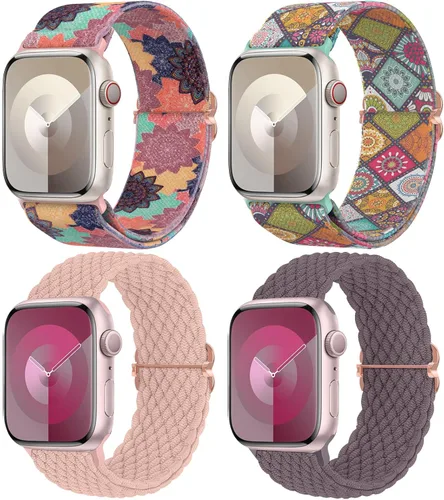 Miniatura 10 de Delidigi Correas elásticas compatibles para Apple Watch de 40 mm, 38 mm, 41 mm, 42 mm, 44 mm, 45 mm, 46 mm, 49 mm, correas de nailon trenzadas