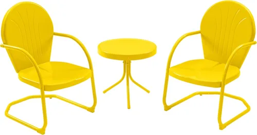 Juego de muebles de patio bistró retro, juego de asientos al aire libre de metal, juego de conversación de 3 piezas, 2 sillones con resorte en C y