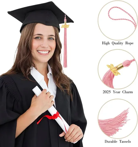 Miniatura 55 de Borla 2025, 1 unidad, borla de graduación para graduados 2025, borla 2025 con dijes de fecha dorada 2025 para fiestas de graduación, ceremonias