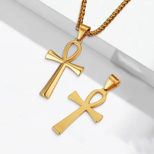 Miniatura 3 de Collar con colgante de cruz de Ankh copta egipcia antigua de acero inoxidable para niños, mujeres y hombres, en cadena Rolo de 24 pulgadas