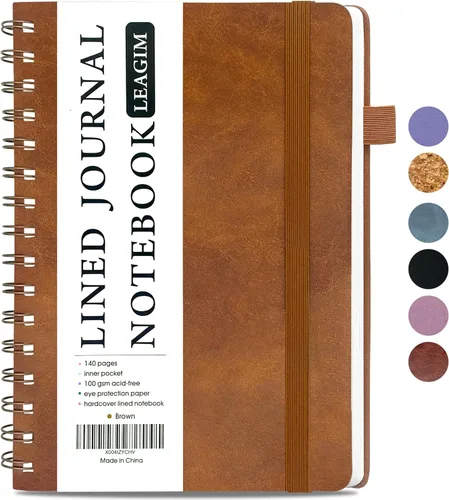 LEAGIM Cuaderno rayado en espiral para mujeres y hombres, cuaderno de tapa dura con rayas universitarias para trabajo y toma de notas, diarios para