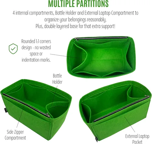 Miniatura 8 de Purse Organizer for Artois MM Bag Organizer, Artois PM Bag Organizer, Artois MM Insert, Handmade 3mm Wool Premium Felt Snug Sturdy Silver Zipper Lime