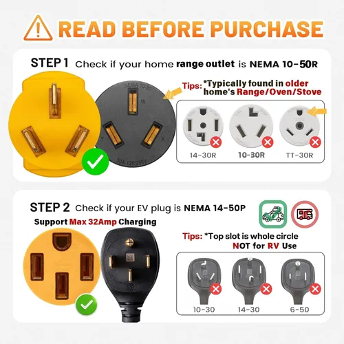 Miniatura 3 de MECMO Adaptador de cargador EV de nivel 2 de 32 amperios y 220 V para NEMA 10-50, enchufe portátil NEMA 10-50P a 14-50R para carga Tesla