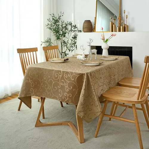 Miniatura 9 de Marina Decoration Mantel jacquard impermeable grueso elegante con ramas de damasco sólido de alta calidad, decorativo para el hogar, cocina, Crema