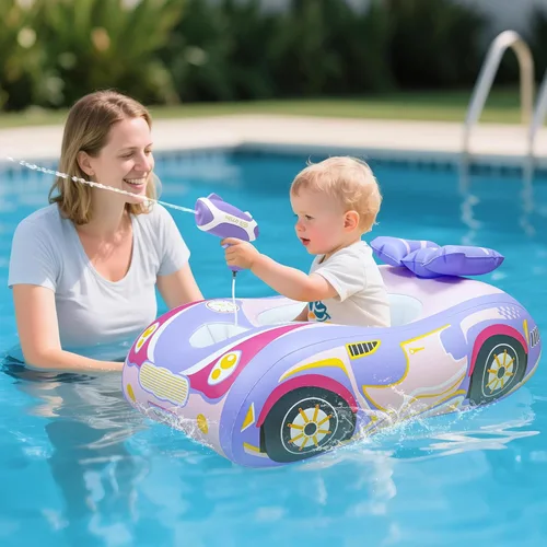 Automatic Water Gun with Toddler Pool Float, Inflatable Car Baby Swimming Float, Pool Toys for Girls Boys Kids Morado