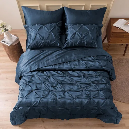 Miniatura 18 de MR&HM Juego de ropa de cama con edredón satinado King de 7 piezas - Juego de cama lujoso con pliegues, con edredón, sábana plana, sábana ajustada