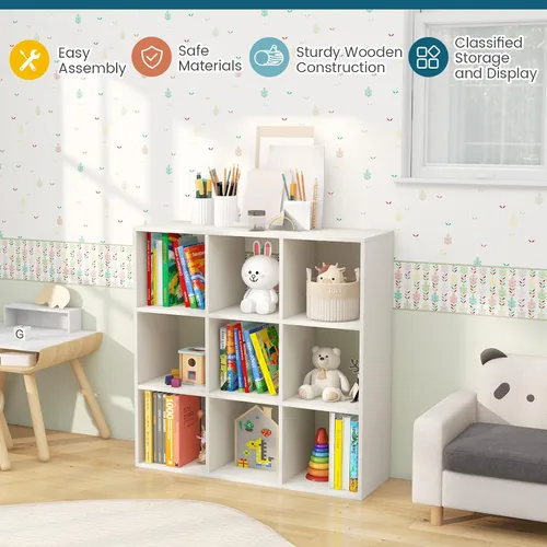 Miniatura 7 de Costzon Organizador de almacenamiento de juguetes de 9 cubos, estantería de madera de 4 niveles para almacenamiento de libros y juguetes, estante