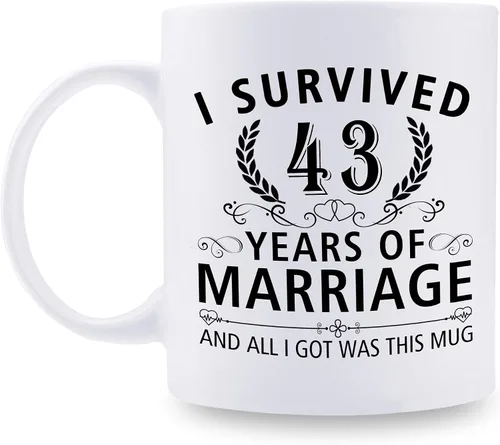 Miniatura 32 de Taza de café de 11 onzas con texto en inglés "I Survived 50 Years of Marriage and All I Got Was This Cup" para el 50 aniversario de boda y para él