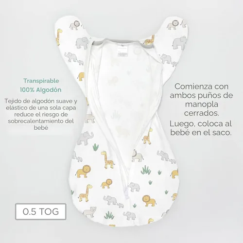 Miniatura 6 de Amazing Baby - Saco de transición para envolver al bebé, mangas de media longitud con brazos hacia arriba y puños de mitones, manta portátil para En