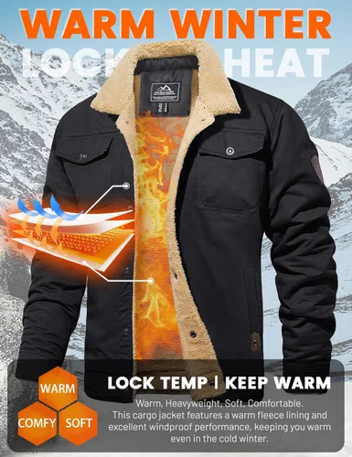 Miniatura 3 de MAGCOMSEN Chaqueta de invierno para hombre con forro de sherpa, chaqueta de camionero cálida con múltiples bolsillos