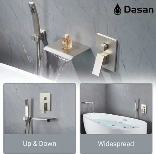 Miniatura 3 de DASAN - Grifo de llenado de bañera de montaje en pared mejorado con ducha de mano, grifo de bañera moderno montado en la pared de níquel cepillado