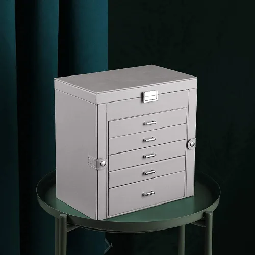 Miniatura 6 de Frebeauty Joyero grande, organizador de joyas de piel sintética de 6 niveles con cerradura, estuche de almacenamiento multifuncional con espejo