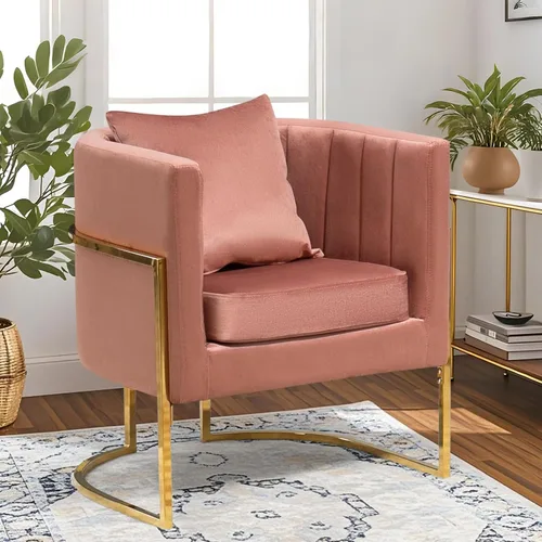 Miniatura 15 de Silla moderna de cuero, sillón tapizado de mediados de siglo con almohada para sala de estar, cómoda silla de tocador individual con patas doradas
