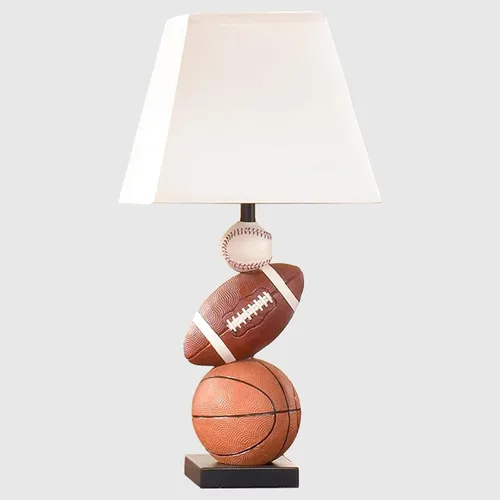 HERBESTBAY Lámpara de mesa para niños, diseño de fútbol americano, baloncesto y béisbol de 14 pulgadas con bonita pantalla, lámpara temática