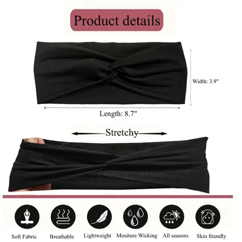 Miniatura 2 de Hjiaruiky 2 diademas de turbante para mujer, bohemias, elásticas, a la moda, de tela anudada, bonita, gruesa, para mujeres y niñas, color negro