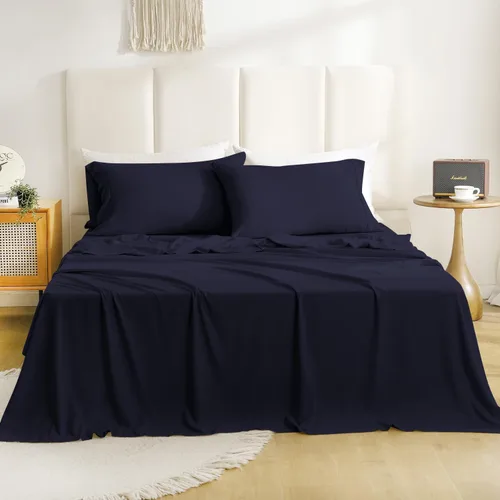 Miniatura 26 de CozySmile Juego de sábanas transpirables y refrescantes, sábanas de lujo de 4 piezas con bolsillo profundo para cama de tamaño matrimonial, se Beige