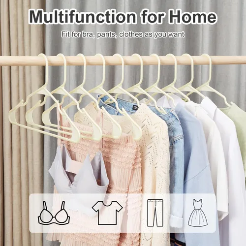 Miniatura 4 de VECELO Paquete de 50 perchas de plástico, perchas de ropa que ahorran espacio con muescas para los hombros para correas, perchas antideslizantes