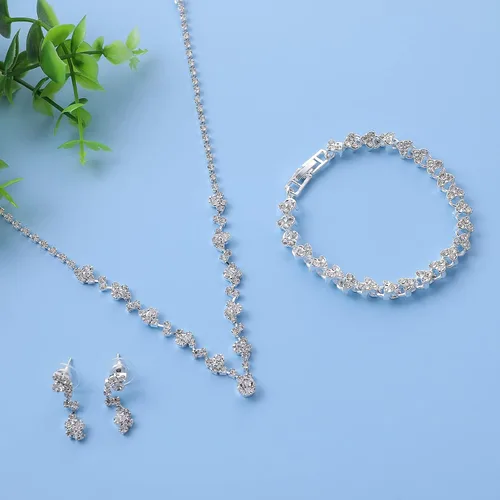 Miniatura 7 de Bridal Wedding Jewelry Set Rhinestone Wedding Jewelry Set Silver Bridal Necklace Earrings Set Brides Bridesmaid Prom Costume Jewelry Set for Women